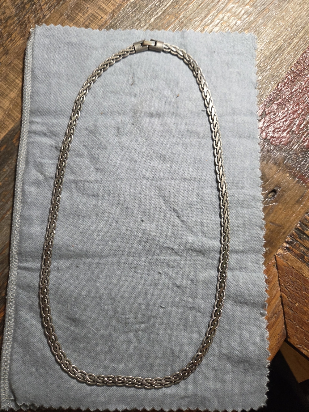 Vintage Sterling Silver 925 Flat Braided Herringbone Chevron Chain Necklace 24”